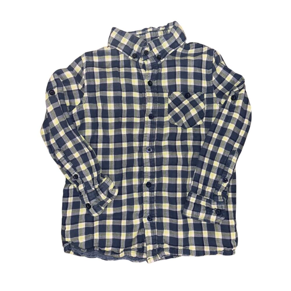 Andy & Evan Boy’s Size 5 Blue Green Plaid Button Down Long Sleeve Roll Tab